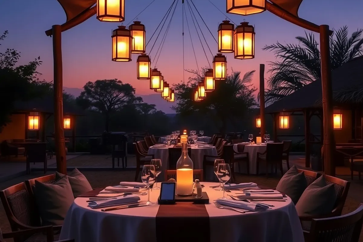 The dining under lanterns is part of the rate, and part of the memory.